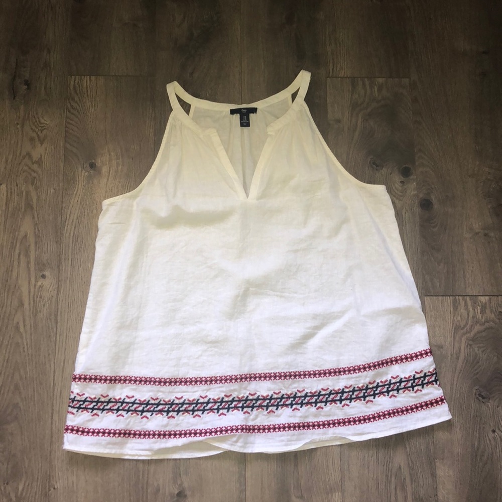 White Tank Top w/ Red & Blue Embroidered Bottom